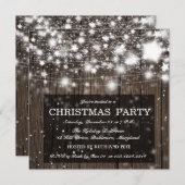 素朴な木製のクリスマス・パーティの輝くな星 招待状 (正面/裏面)
