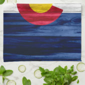 素朴な木製のコロラド州の旗手タオル キッチンタオル (折り畳み)