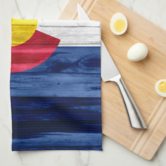 素朴な木製のコロラド州の旗手タオル キッチンタオル (四つ折り)