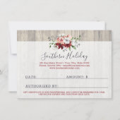 素朴な木製のサザン コットン ギフト証明書カード 招待状 (裏面)