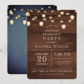 素朴な木製のストリングライトサプライズ退職パーティー 招待状 (正面/裏面)
