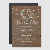 素朴な木製のストリングライト Save the Date マグネット招待状 (正面/裏面)