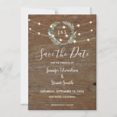 素朴な木製のストリングライト Save the Date マグネット招待状 (正面)