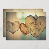 素朴な木製のハートの国の結婚式招待状 招待状 (正面/裏面)