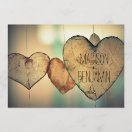 素朴な木製のハートの国の結婚式招待状 招待状