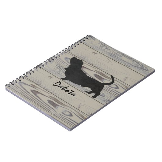 素朴な木製のバセットハウンドの水彩画のシルエット ノートブック (左側)