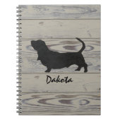 素朴な木製のバセットハウンドの水彩画のシルエット ノートブック (正面)