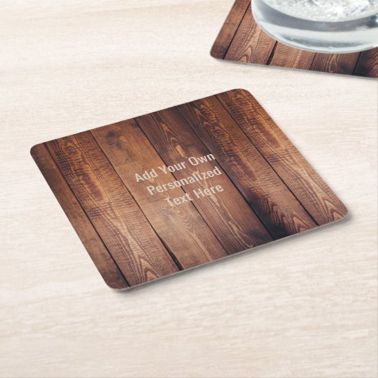 素朴な木製のパーソナライズな文字 スクエアペーパーコースター (アングル)
