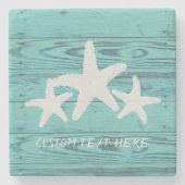素朴な木製のヒトデのカサガイの貝の青 ストーンコースター (正面)
