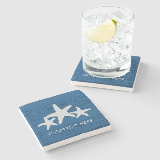 素朴な木製のヒトデのトルコの海の青 ストーンコースター (横)