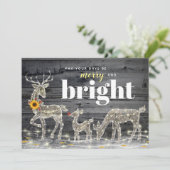 素朴な木製のヒマワリのトナカイのクリスマスカード 招待状 (スタンド正面)