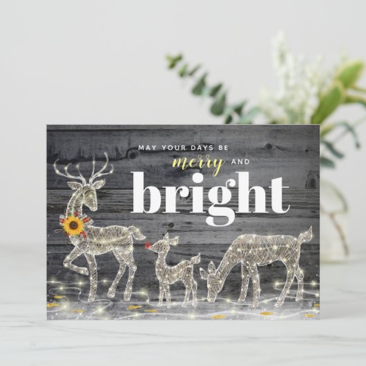 素朴な木製のヒマワリのトナカイのクリスマスカード 招待状 (スタンド正面)