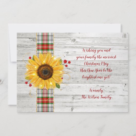 素朴な木製のヒマワリのトナカイのクリスマスカード 招待状 (裏面)