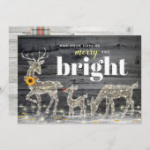 素朴な木製のヒマワリのトナカイのクリスマスカード 招待状 (正面/裏面)