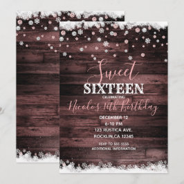 素朴な木製のピンクのバラの雪の冬のスイート16パーティー 招待状