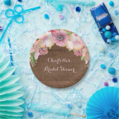 素朴な木製のピンクの水彩画のブライダルシャワーのプレート ペーパープレート (パーティー)