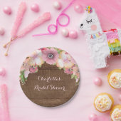 素朴な木製のピンクの水彩画のブライダルシャワーのプレート ペーパープレート (パーティー)