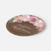 素朴な木製のピンクの水彩画のブライダルシャワーのプレート ペーパープレート (アングル)