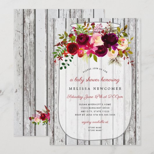 素朴な木製のメイソンジャー ベビーシャワー招待状 招待状 (正面/裏面)