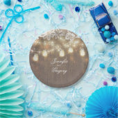 素朴な木製のメーソンジャーはレースの納屋の結婚式をつけます ペーパープレート (パーティー)