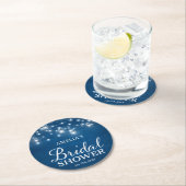 素朴な木製のメーソンジャー及びライト青のブライダルシャワー ラウンドペーパーコースター (インサイチュ)