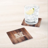 素朴な木製のモノグラムのなイニシャル スクエアペーパーコースター (インサイチュ)