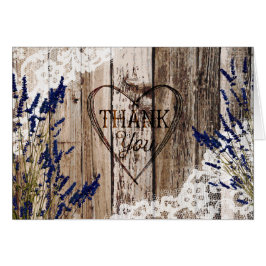 素朴な木製のラベンダーのレースのサンキューカード