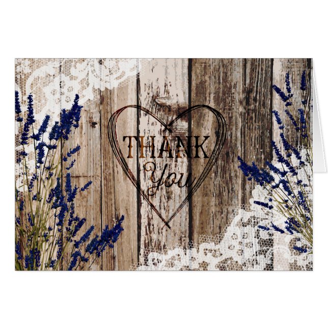 素朴な木製のラベンダーのレースのサンキューカード (正面横)
