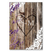 素朴な木製のラベンダーのレースの結婚式のテーブルカード テーブルナンバー (裏面)