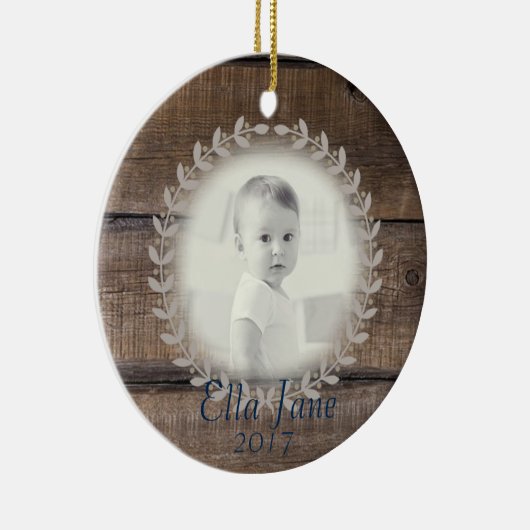 素朴な木製のリースのカスタムな写真のオーナメント セラミックオーナメント (右)