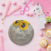 素朴な木製のレースおよびヒマワリの結婚 ペーパープレート (パーティー)