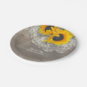 素朴な木製のレースおよびヒマワリの結婚 ペーパープレート (アングル)