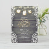 素朴な木製のレースのメーソンジャーはベビーシャワーをつけます 招待状 (スタンド正面)