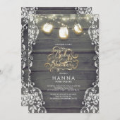 素朴な木製のレースのメーソンジャーはベビーシャワーをつけます 招待状 (正面/裏面)