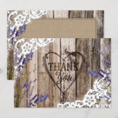 素朴な木製のレースのラベンダーのハートのエッチングは感謝していしています サンキューカード (正面/裏面)