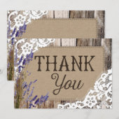 素朴な木製のレースのラベンダーのハートのエッチングは感謝していしています サンキューカード (正面/裏面)