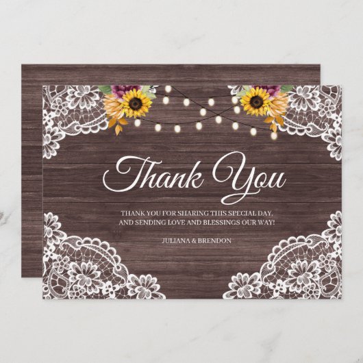 素朴な木製のレースの秋のサンキューカード サンキューカード (正面/裏面)