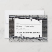 素朴な木製のヴィンテージのレースの有刺鉄線のrsvp 出欠カード (正面)