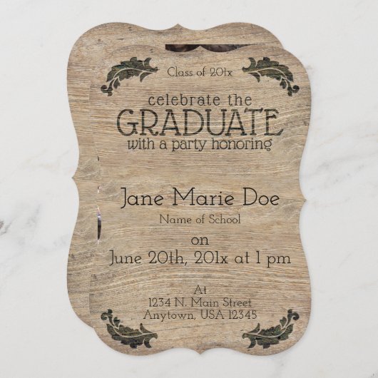 素朴な木製の一見のカスタムな卒業の招待状 招待状 (正面/裏面)