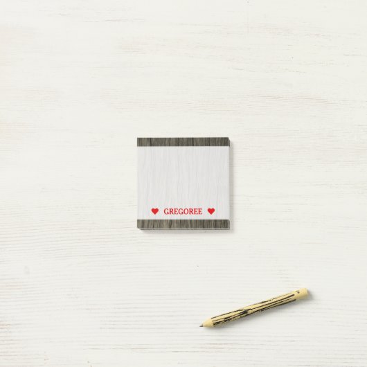 素朴な木製の一見パターン及び名前をカスタムするのノート ポストイット (デスク上)