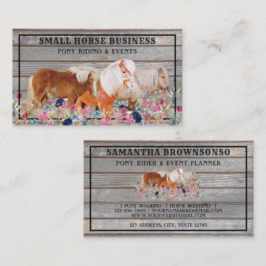 素朴な木製の乗馬クラブのポニー花柄小型馬 名刺 (正面/裏面)