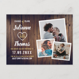 素朴な木製の写真コラージュ おしゃれな計画変更 案内ポストカード
