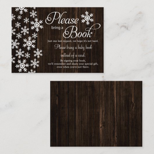素朴な木製の冬のベビーシャワーは本を持って来ます エンクロージャーカード (正面/裏面)