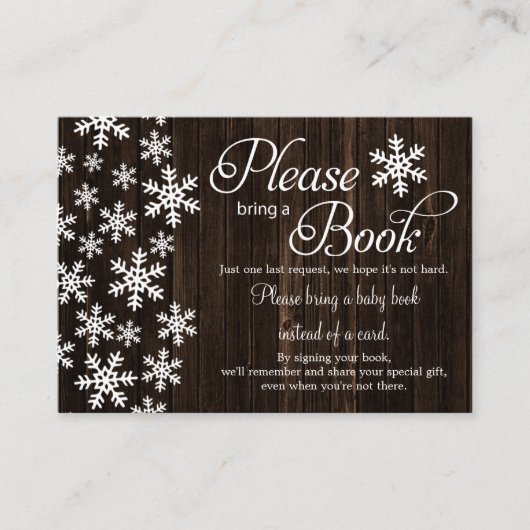 素朴な木製の冬のベビーシャワーは本を持って来ます エンクロージャーカード (正面)
