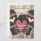 素朴な木製の冬のミトンの引っ越し祝いパーティーのパーティー 招待状 (正面)