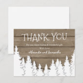 素朴な木製の冬の松の木の感謝カード (正面/裏面)