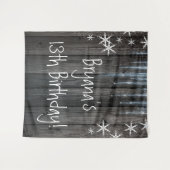 素朴な木製の凍った氷の冬の雪の結晶の背景 タペストリー (正面(横))