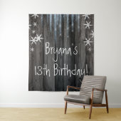 素朴な木製の凍った氷の冬の雪の結晶の背景 タペストリー (インサイチュ)