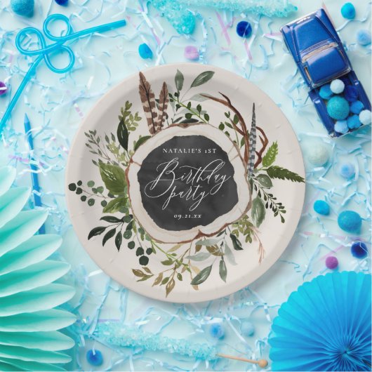 素朴な木製の切れの誕生会 ペーパープレート (パーティー)