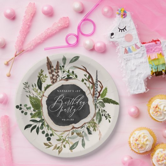 素朴な木製の切れの誕生会 ペーパープレート (パーティー)